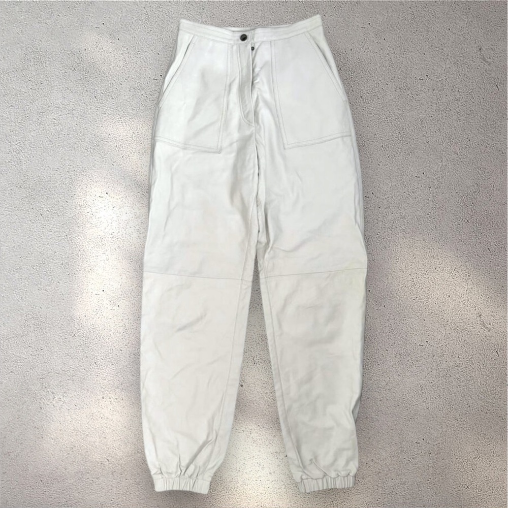 Longchamp White Italian Lamb Leather Pants Tapered Joggers High Rise Pants Sz 36 - Picture 2 of 15
